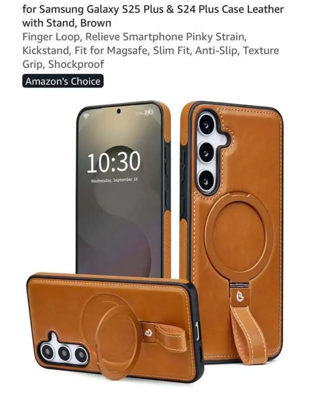 Samsung Galaxy S25 Plus & S24 Plus Leather Case with Stand, Brown